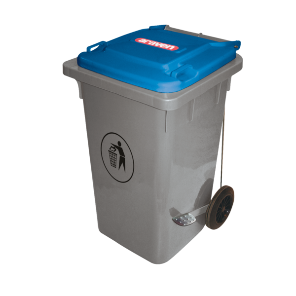 Araven TRASH CAN LARGE W/FOOT PEDAL OPEN LID, 32 GAL, BLUE 03405